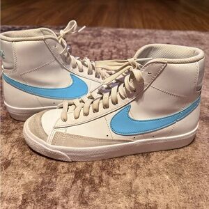 Nike Cream High-Tops with Blue Accents